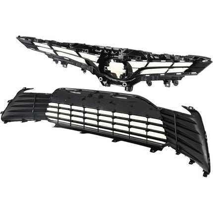 Findmall Front Upper and Lower Grille Set for 2021-2022 Toyota Camry LE XLE, Gloss Black, Without Sensor Holes