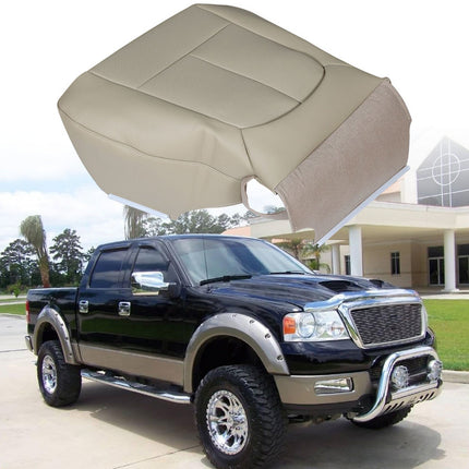 Findmall Beige Driver Side Bottom Perforated Leather Seat Cover Replacement for 2011-2014 F150 Lariat