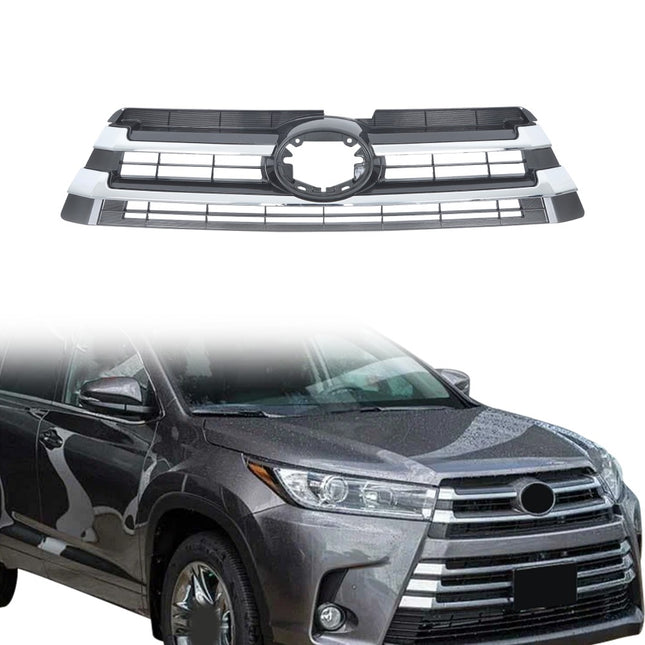 Findmall Front Upper Grille for 2017-2019 Toyota Highlander, Black and Silver