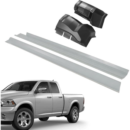 Findmall 4-Piece Outer Rocker Panel and Cab Corner Kit for 2009-2018 Ram 1500 Quad Cab, Black and Silver
