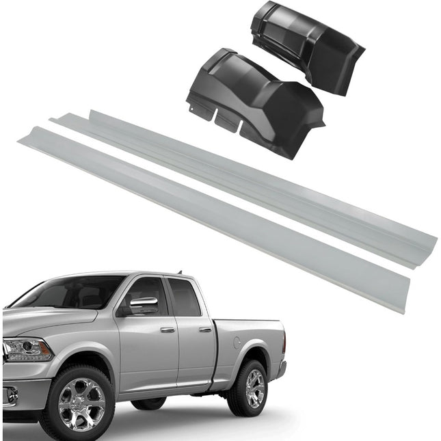 Findmall 4-Piece Outer Rocker Panel and Cab Corner Kit for 2009-2018 Ram 1500 Quad Cab, Black and Silver