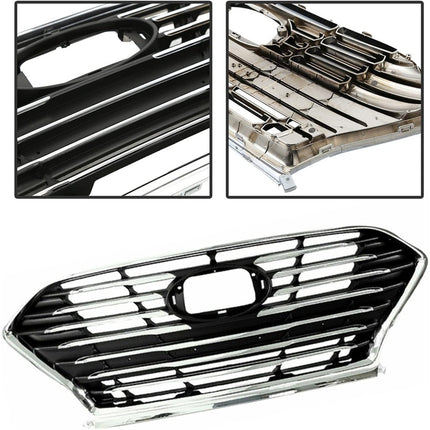 Findmall Front Upper Grille for 2018-2019 Hyundai Sonata, Black with Chrome Trim