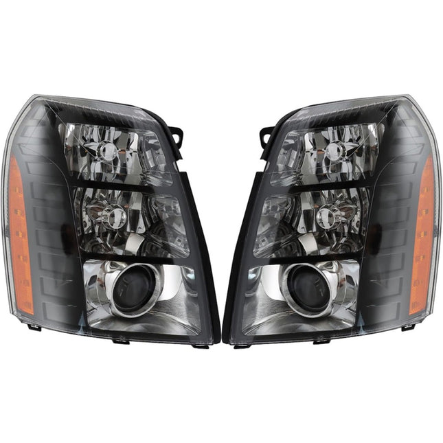 Findmall Driver Side and Passenger Side Headlights Assembly HID Replacement for Escalade 2007-2014 Black Bezel Lamp LH RH 2PCS GM2505142