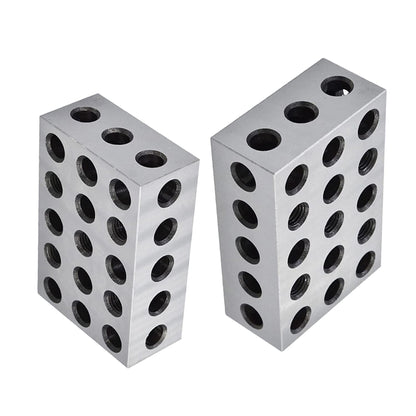 1 x 2 x 3 Inch Blocks Matched Pair Hardened Steel 23 Holes Precision Machinist Milling