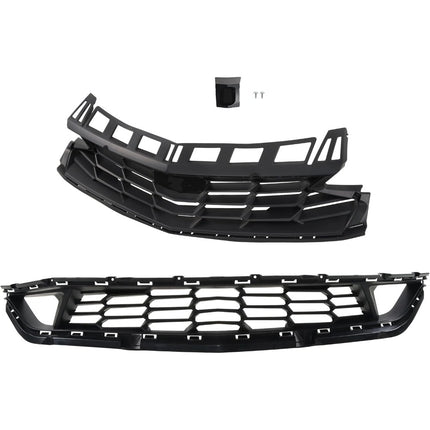 Findmall 2-Piece Black Front Upper and Lower Bumper Grille Set Replacement for Camaro LT and LS 2019-2024 84047465 84112283