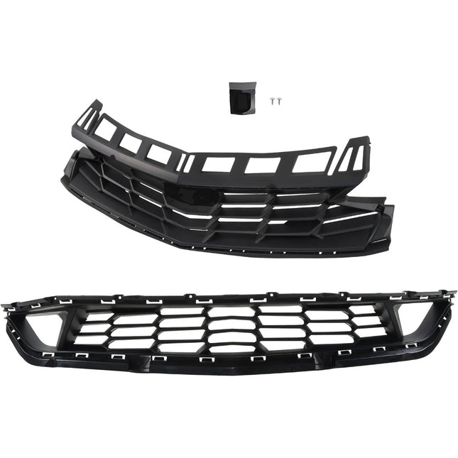 Findmall 2-Piece Black Front Upper and Lower Bumper Grille Set Replacement for Camaro LT and LS 2019-2024 84047465 84112283