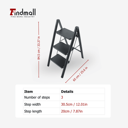 findmall Aluminum Folding Step Ladder – Lightweight Step Stool with Wide Anti-Slip Pedal, 330lb Capacity for Home, Kitchen & Office