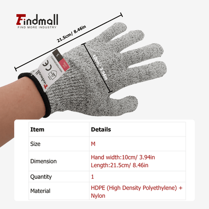 findmall Level 5 Cut Resistant Gloves– Food Grade Safety Gloves for Kitchen, Oyster Shucking, Mandoline Slicer & Meat Cutting