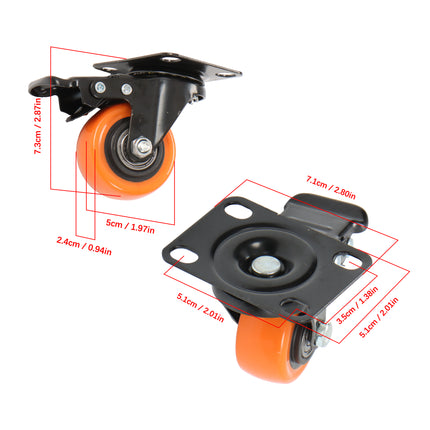 Findmall 8 Pack 2 Inch Swivel Caster Wheels with Total Lock Brake, Plate Mount, Polyurethane (PU) Casters for Furniture, Carts & Workbenches, Orange