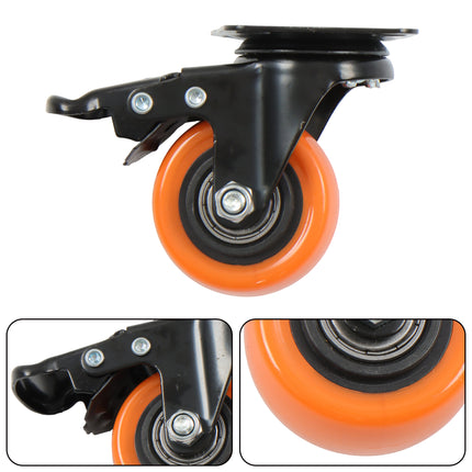 Findmall 8 Pack 2 Inch Swivel Caster Wheels with Total Lock Brake, Plate Mount, Polyurethane (PU) Casters for Furniture, Carts & Workbenches, Orange