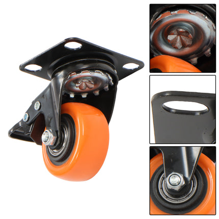 Findmall 8 Pack 2 Inch Swivel Caster Wheels with Total Lock Brake, Plate Mount, Polyurethane (PU) Casters for Furniture, Carts & Workbenches, Orange
