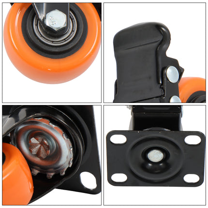 Findmall 8 Pack 2 Inch Swivel Caster Wheels with Total Lock Brake, Plate Mount, Polyurethane (PU) Casters for Furniture, Carts & Workbenches, Orange