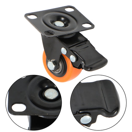 Findmall 8 Pack 2 Inch Swivel Caster Wheels with Total Lock Brake, Plate Mount, Polyurethane (PU) Casters for Furniture, Carts & Workbenches, Orange