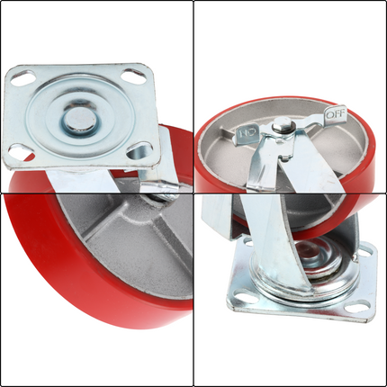 Findmall 4 Pack 8" Polyurethane on Iron Core Swivel Caster Wheels with Double Lock Brake, Top Plate Mount, Heavy Duty Casters for Workbenches, Carts & Machinery