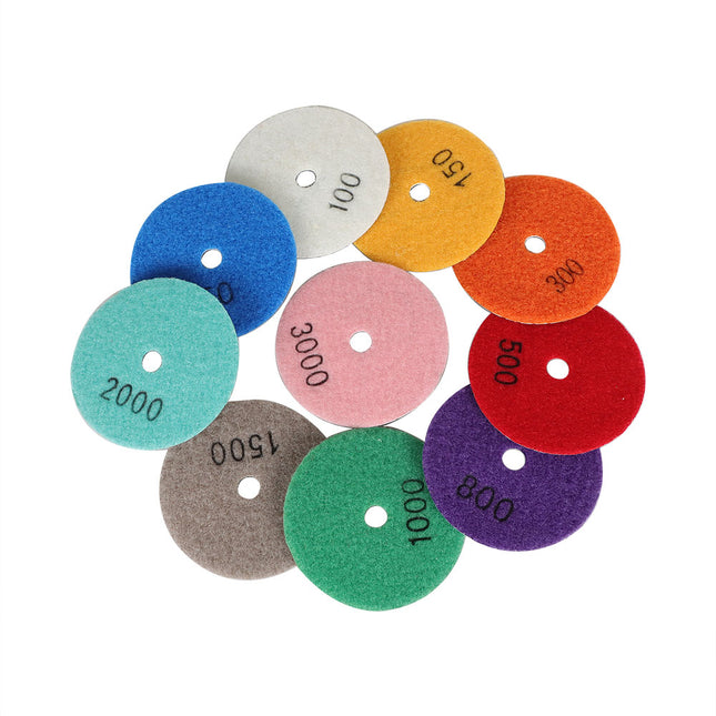 findmall 11PCS 3 Inch Diamond Polishing Pads Kit – Wet/Dry Polishing Pads Set with Backer Pad for Granite, Marble, Quartz, Stone & Glass