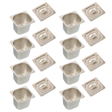 Findmall Stainless Steel Hotel Pans with Lids, 1/6 Size, 6" Deep, 7 × 6.5 × 6 Inches, for Steam Tables, Restaurants, Catering & Food Storage