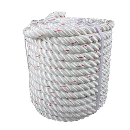 Findmall 3 Strand Polyester Braided Rope, 120FT High Strength Utility Rope, White & Red Multi Purpose Rope for Lifting, Hoisting, Tying & Outdoor Use