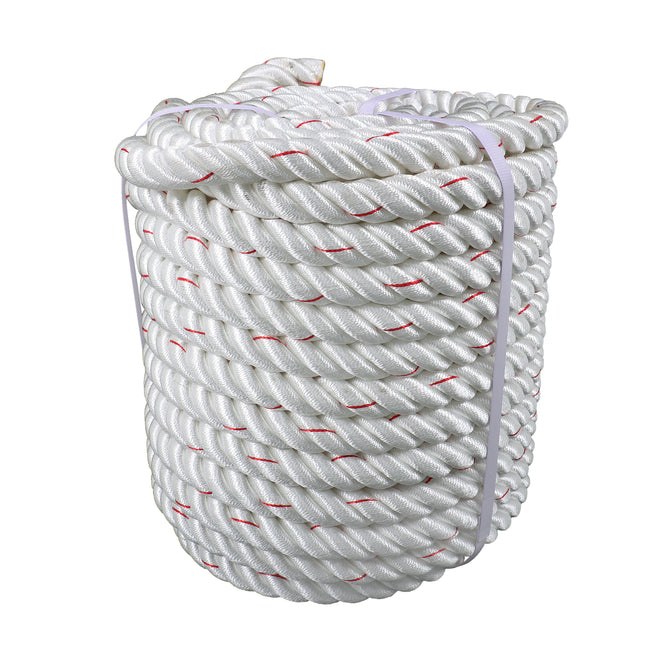 Findmall 3 Strand Polyester Braided Rope, 120FT High Strength Utility Rope, White & Red Multi Purpose Rope for Lifting, Hoisting, Tying & Outdoor Use