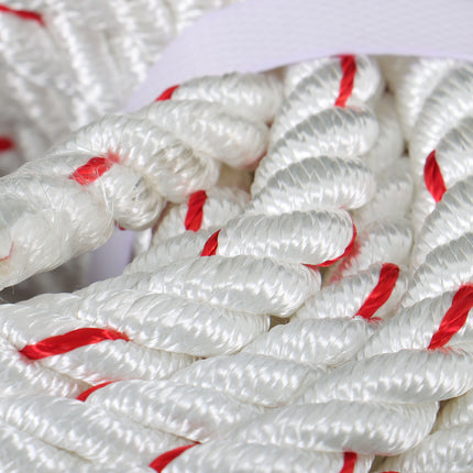 Findmall 3 Strand Polyester Braided Rope, 120FT High Strength Utility Rope, White & Red Multi Purpose Rope for Lifting, Hoisting, Tying & Outdoor Use