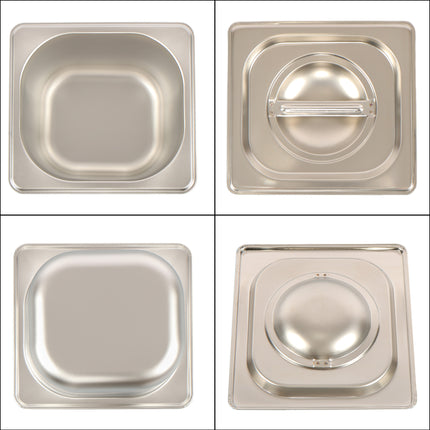 Findmall Stainless Steel Hotel Pans with Lids, 1/6 Size, 6" Deep, 7 × 6.5 × 6 Inches, for Steam Tables, Restaurants, Catering & Food Storage
