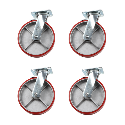 Findmall 4 Pack 8" Polyurethane on Iron Core Swivel Caster Wheels with Double Lock Brake, Top Plate Mount, Heavy Duty Casters for Workbenches, Carts & Machinery