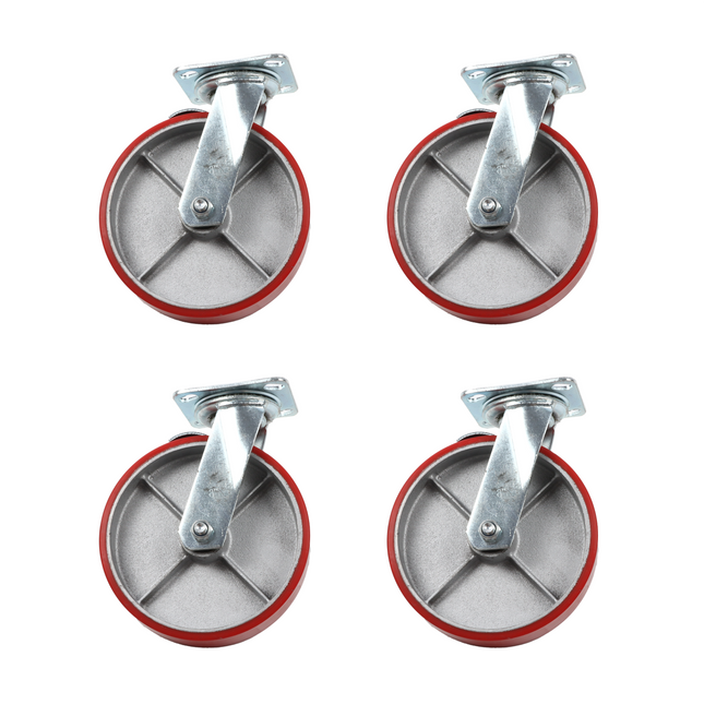 Findmall 4 Pack 8" Polyurethane on Iron Core Swivel Caster Wheels with Double Lock Brake, Top Plate Mount, Heavy Duty Casters for Workbenches, Carts & Machinery