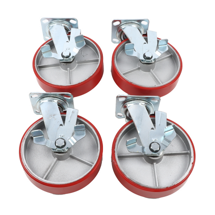 Findmall 4 Pack 8" Polyurethane on Iron Core Swivel Caster Wheels with Double Lock Brake, Top Plate Mount, Heavy Duty Casters for Workbenches, Carts & Machinery