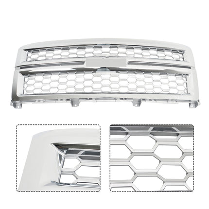 Findmall Chrome Front Upper Bumper Grille Replacement for Silverado 1500 2014-2015 GM1200712C