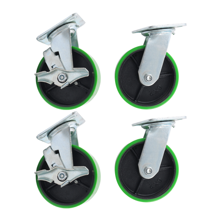 Findmall 4 Pack 6 Inch Heavy Duty Swivel Caster Wheels, 2 Swivel Casters with Total Lock Brake & 2 Swivel Casters, Plate Mount, Polyurethane on Cast Iron Wheels for Carts, Workbenches & Industrial Equipment