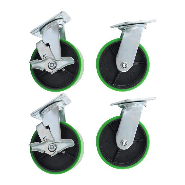 Findmall 4 Pack 6 Inch Heavy Duty Swivel Caster Wheels, 2 Swivel Casters with Total Lock Brake & 2 Swivel Casters, Plate Mount, Polyurethane on Cast Iron Wheels for Carts, Workbenches & Industrial Equipment