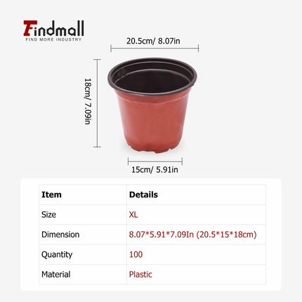 findmall 100PCS Plastic Plant Nursery Pots for Seedlings – Round Stackable Flower & Vegetable Planters, Ribbed Design