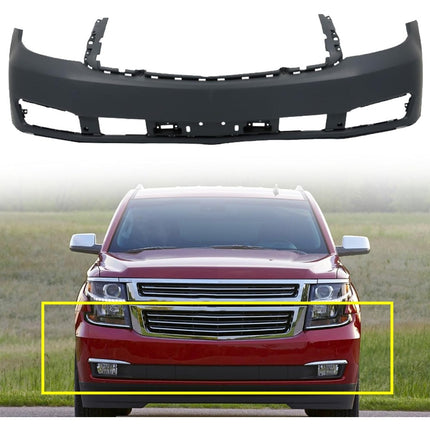 Findmall Primed Front Bumper Cover without Parking Sensor Holes Replacement for 2015-2020 Chevry Tahoe Suburban, GM1000973C, 23320625