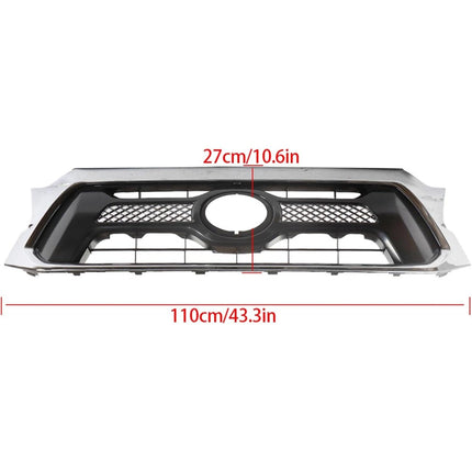 Findmall Front Upper Grille for 2012-2015 Toyota Tacoma, Chrome Frame with Gray Insert