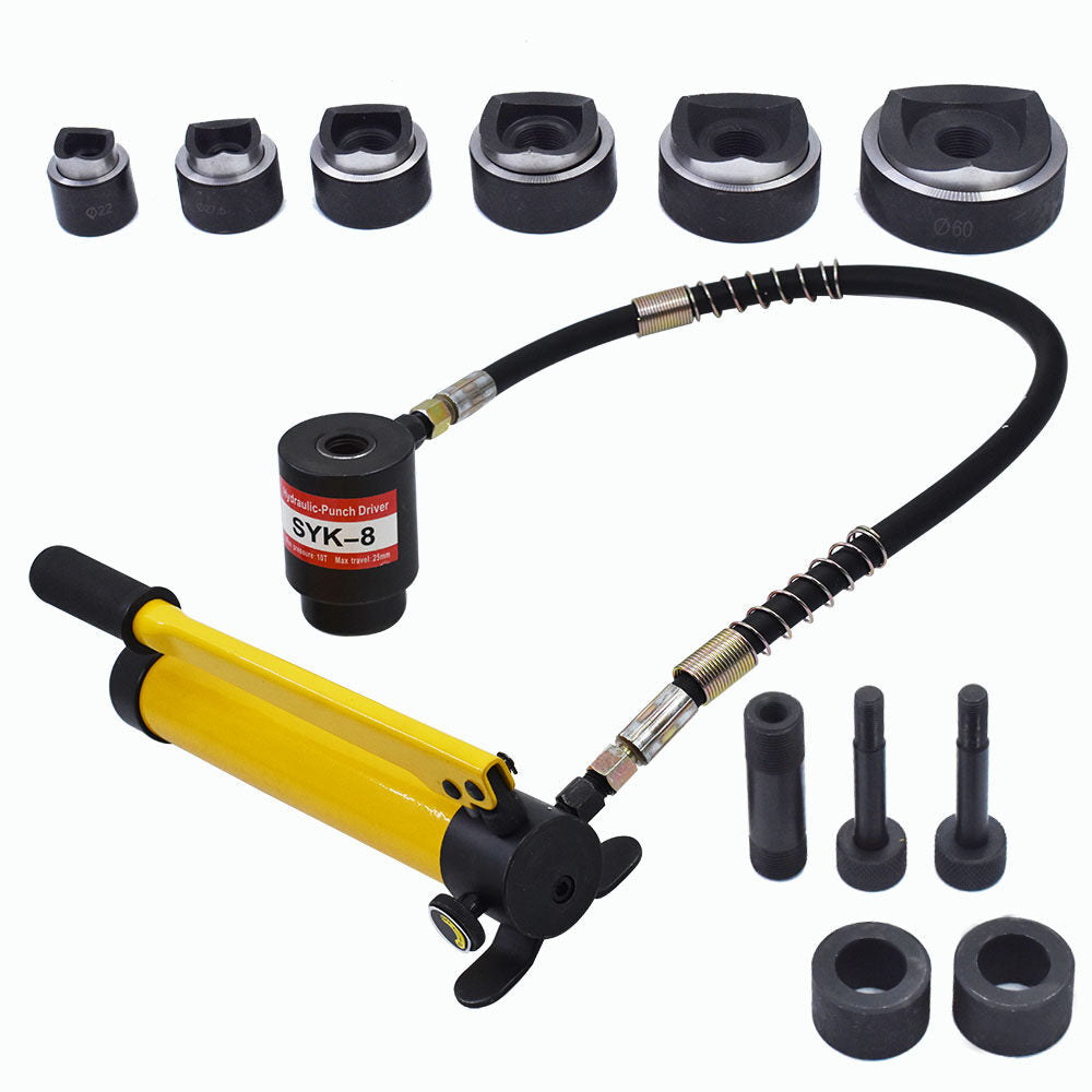 New 10 Ton 1/2" to 2" Hydraulic Knockout Punch Driver Tool Kit Electrical Conduit Hole Cutter Set KO Tool Kit with 6 Dies Knockout Punches for installing repairing wire pipeline signal lamp machinery