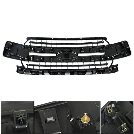 Findmall Front Bumper Radiator Grille Assembly Glossy Black with Base Rail Replacement for 2018-2020 F150 Pickup 4-Door JL3Z8200
