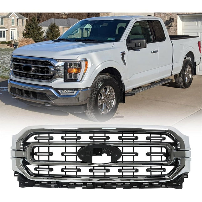 Findmall Chrome and Black Front Upper Bumper Grille Replacement for F-150 2021-2023 ML3Z-8200-DA