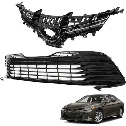 Findmall Front Upper and Lower Grille Set for 2018-2020 Toyota Camry L LE XLE, Gloss Black