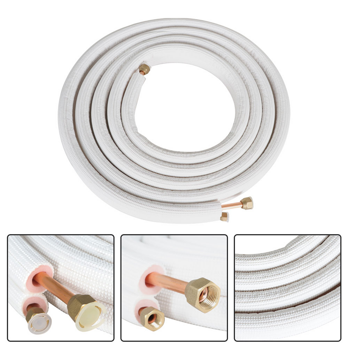 findmall 16FT Air Conditioning Copper Tubing Hose Extension 1/4" and 3/8" Twin Copper Hoses Insulated Copper Hoses Fit for Mini Split Air Conditioner