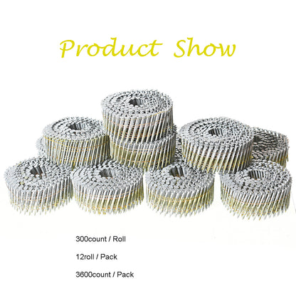 findmall 3600Pcs Siding Nails 2” x 0.092” 15 Degree Collated Wire Coil Full Round Head