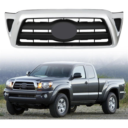 Findmall Front Upper Grille for 2005-2011 Toyota Tacoma, Chrome Frame with Black Insert