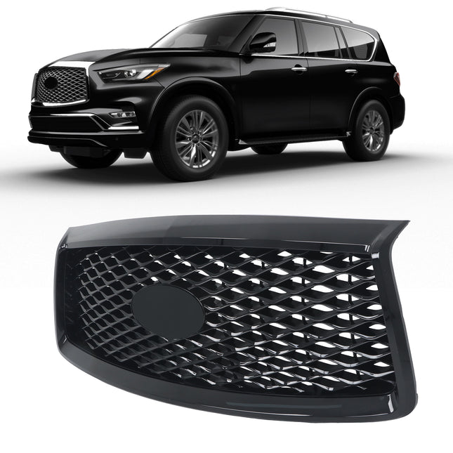 Findmall Glossy Black Mesh Front Upper Hood Grille with Camera Hole Replacement for QX80 2018-2021 623106GW0A