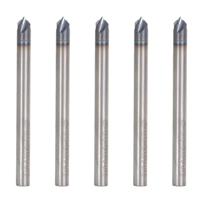 findmall 5Pcs 1/8 Inch Helix Carbide End Mill Tialn Coated 4 Flute 90 Degree Chamfer Angle Fit for Aluminum Cut Non-Ferrous Metal Upcut CNC Spiral Router Bit