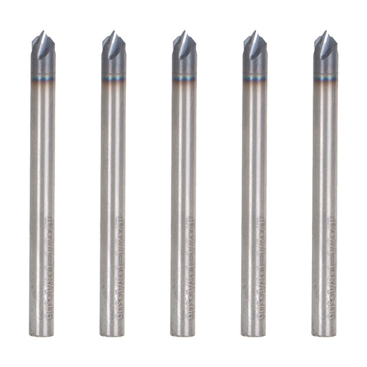 findmall 5Pcs 1/8 Inch Helix Carbide End Mill Tialn Coated 4 Flute 90 Degree Chamfer Angle Fit for Aluminum Cut Non-Ferrous Metal Upcut CNC Spiral Router Bit