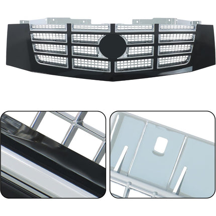 Findmall 2-Piece Black and Chrome Front Grille and Hood Grille Molding Trim Kit Replacement for Escalade and Escalade ESV 2007-2014 23190290 15907252