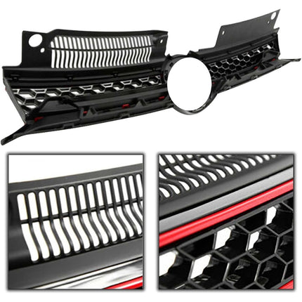 Findmall Front Grille for 2010-2014 Golf Mk6, Black with Red Trim