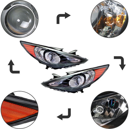 Findmall Headlight Assemblies for 2011–2014 Hyundai Sonata Front Left and Right