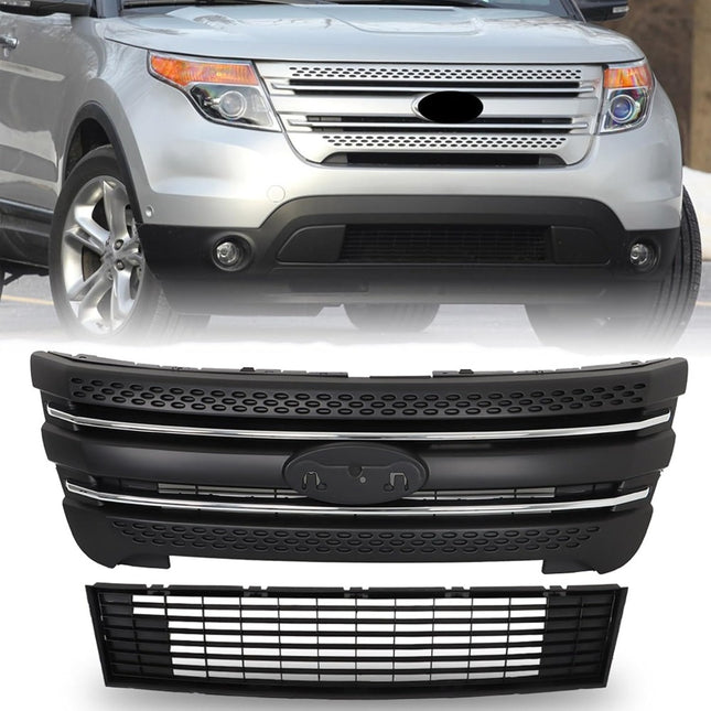 Findmall 2-Piece Black Front Bumper Grille and Grille Shell Set Replacement for Explorer 2011-2015 BB5Z8A284AA