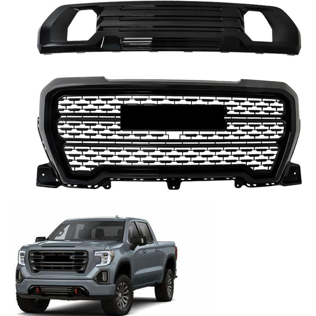 Findmall Front Upper Grille and Lower Trim Kit for 2019-2021 GMC Sierra 1500 AT4 Denali, Gloss Black