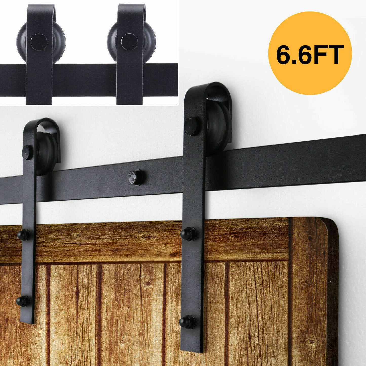 6.6FT Heavy Duty Sturdy Sliding Barn Door Hardware Kit Closet Cabinet Track System Carbon Steel J Shape Kit Roller Hanger Suitable For Single Door