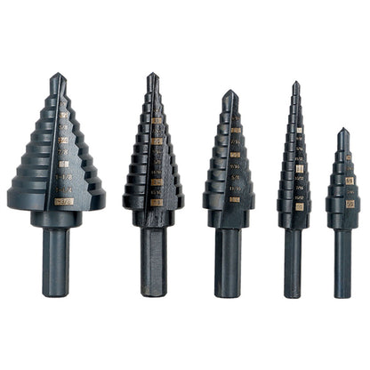 findmall 5Pcs Step Drill Bit Set 50 Sizes 1/8 - 1-3/8 Inch M2 High Speed Steel Black Oxide Step Drill Bit Fit for Electrical Plumbing and DIY Lovers